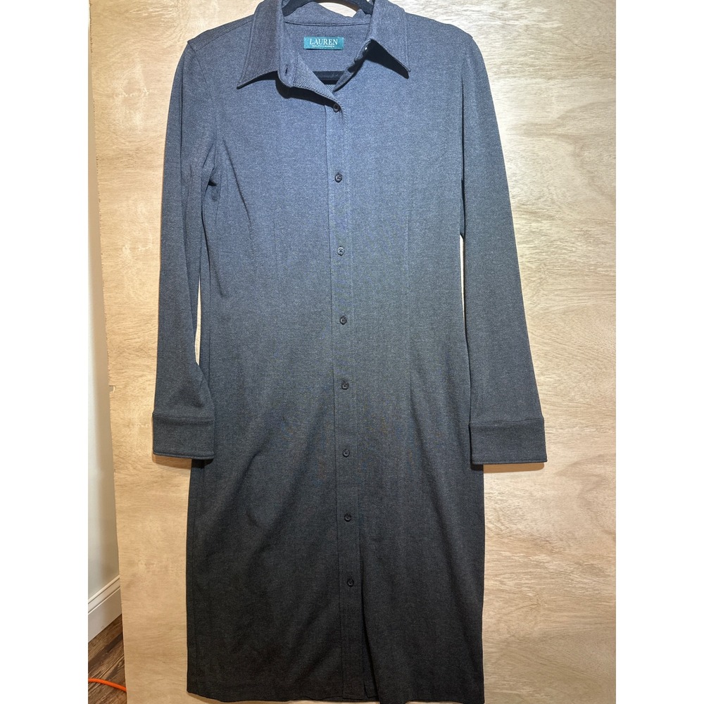 Lauren Ralph Lauren Womens Charcoal Gray Button Down Long Sleeve Shirt Dress